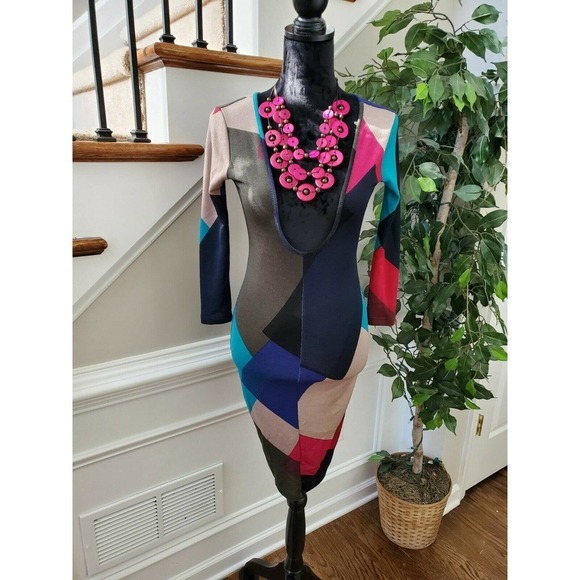 Boutique SJ Style Women's Multicolor Polyester Bodycon Knee Length Dress Size S - Picture 1 of 11